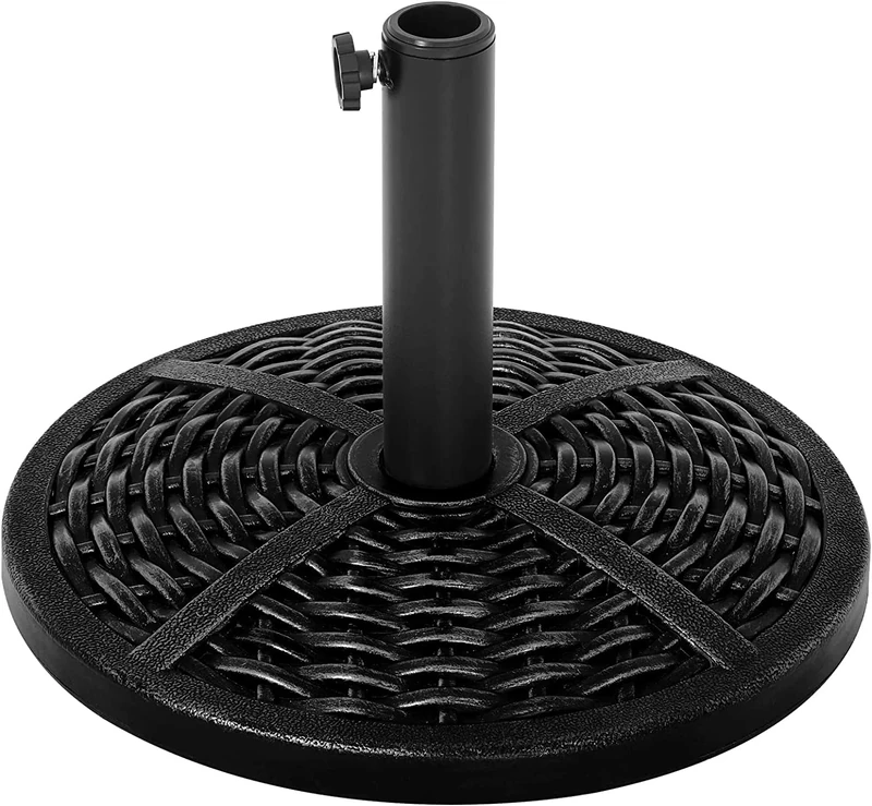 Mondeer Parasol Stand, Umbrella Stand, Plastic, 12 kg, Parasol Holder in Rattan Look, Retro, Round, Black, Diameter 45 x 30 cm