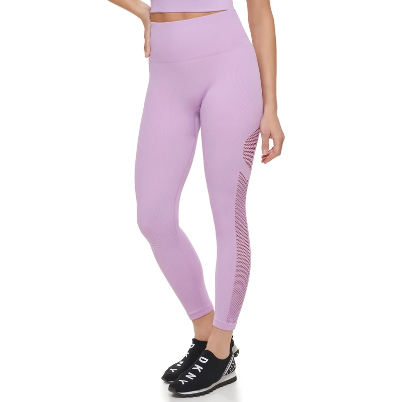 DKNY Women's Sport Rib Seamless High Waist Leggings Tight, Wild Violet, L