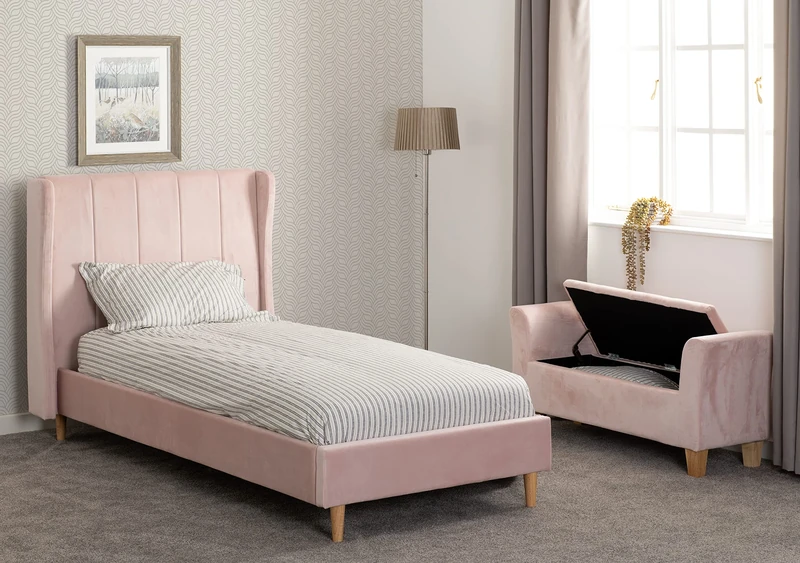 Seconique Amelia 3' Single Bed in Pink Velvet Fabric