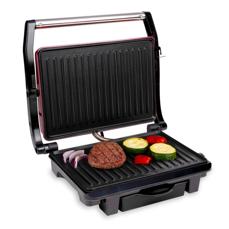 alpina Optigrill Contact Grill, 230 V/1000 W, Panini Toaster, Multi-function, for Vegetables, Bread and Meat, Tabletop Grill with Non-Stick Coating, Drip Tray,