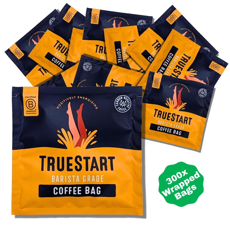 TrueStart Coffee Bags, Smooth Energising Colombian Arabica – 300 Wrapped Bags Mycotoxin-Free Coffee Rich in Antioxidants, Gluten Free, Quick Brew and Individually Wrapped