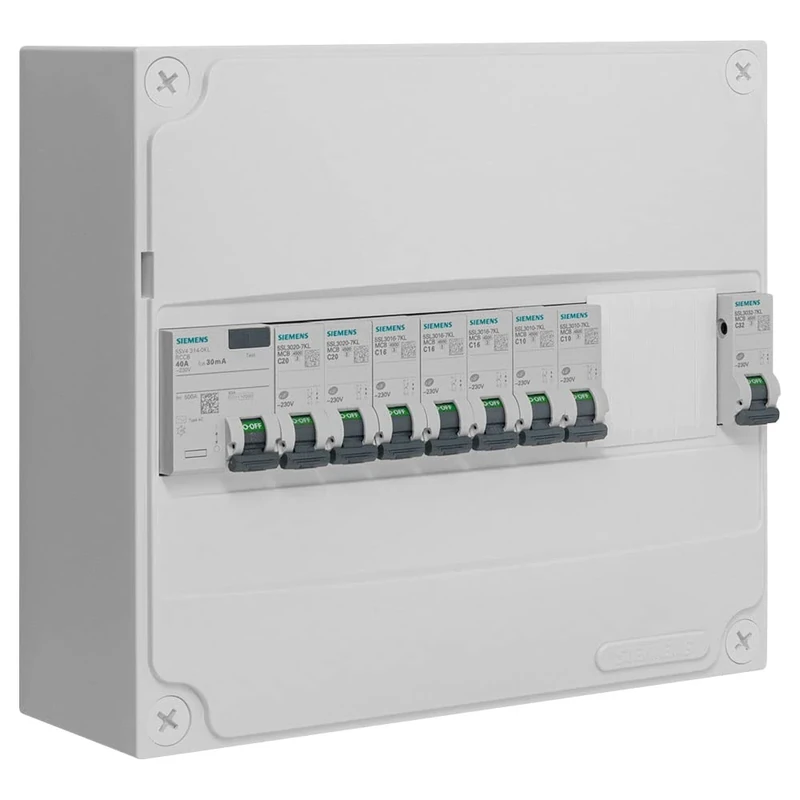 Table 1 row pre-equipped 1 inter. diff. 40 A type AC + 8 circuit breakers
