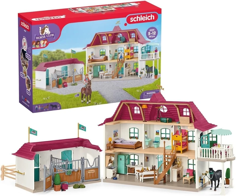 SCHLEICH Horse Club - Lakeside Country House and Stable Horse Play Set, 192 Piece Detailed Doll House and Horse Toy Accessories for Girls and Boys Ages 5+