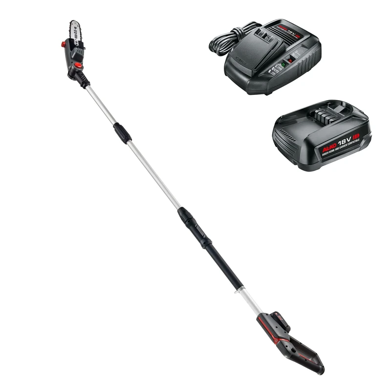 AL-KO CSA 1820 Cordless Pruner, 18 V Li-ion Battery (Battery and Charger Included), 20 cm Rail Length, 3.7 m/s Chain Speed, 125 Degree Angle Adjustment