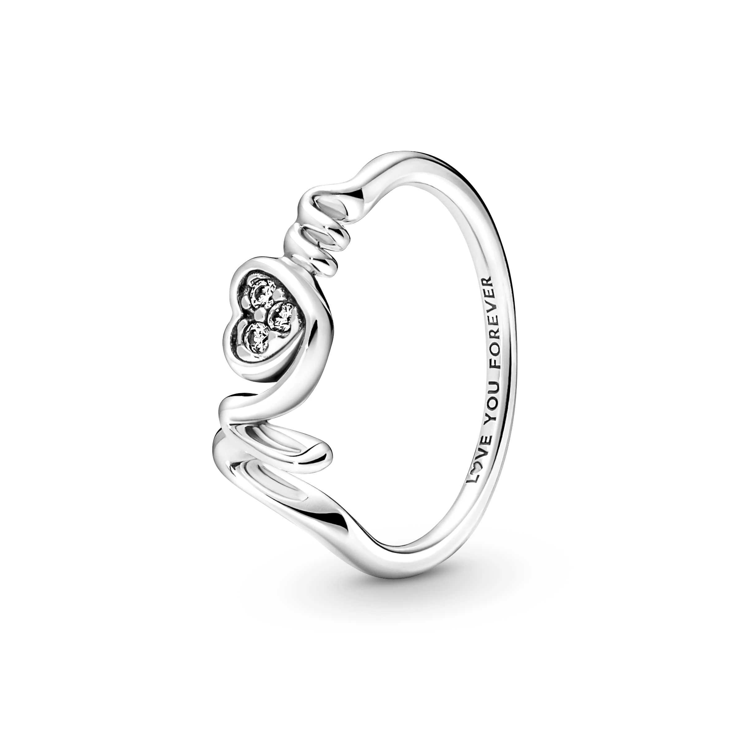 Pandora Moments Mom Pavé Heart sterling silver ring with clear cubic zirconia, 56