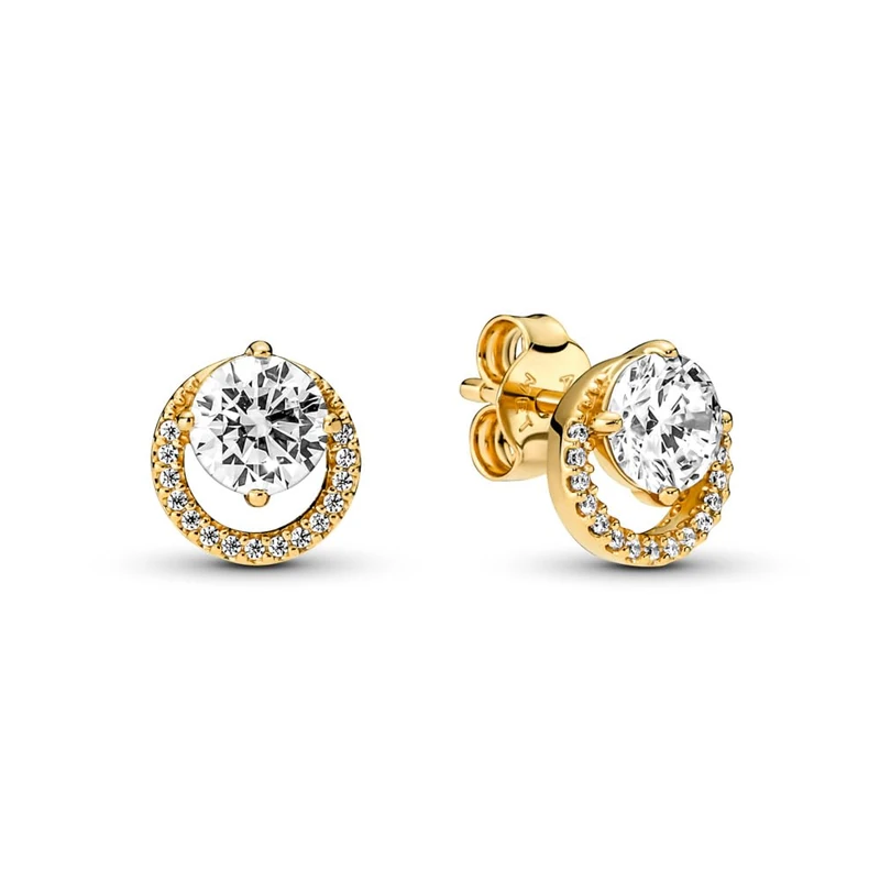 Pandora Sparkling Round Halo Stud Earrings - 14k Gold & Cubic Zirconia Earrings - Gift for Her - No Box