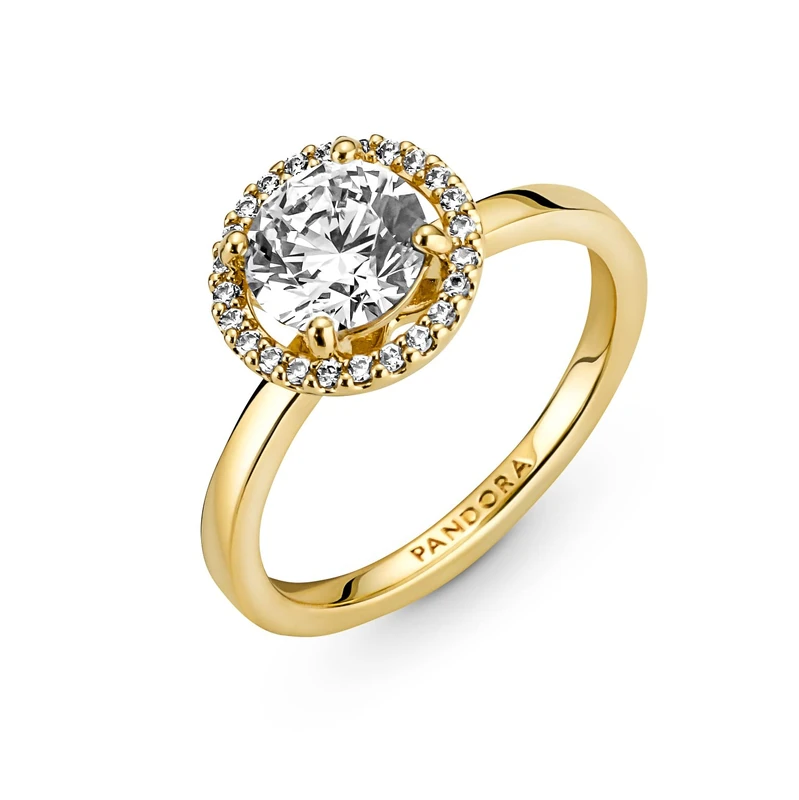 Pandora Timeless 14k Gold-plated Sparkling Round Halo ring with clear cubic zirconia, 58