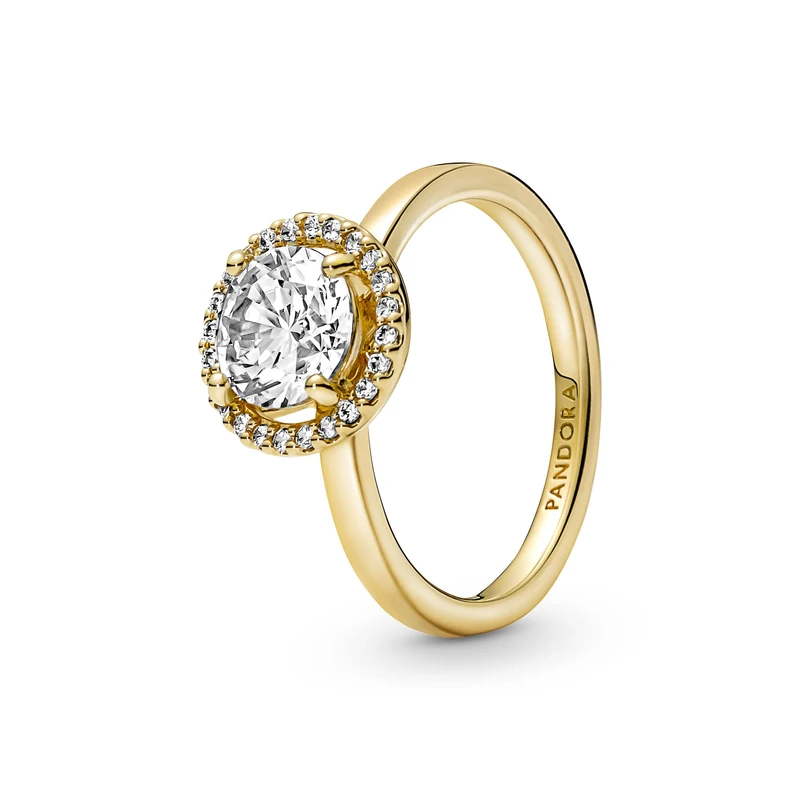 Pandora Timeless 14k Gold-plated Sparkling Round Halo ring with clear cubic zirconia, 52