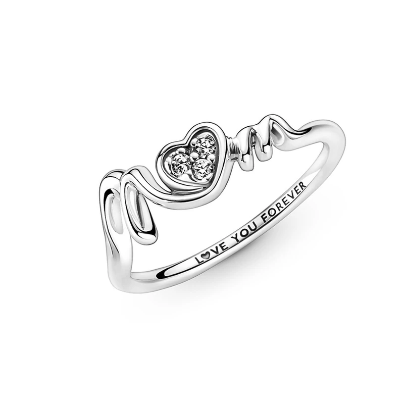 Pandora Moments Mom Pavé Heart sterling silver ring with clear cubic zirconia, 52 - Image 1