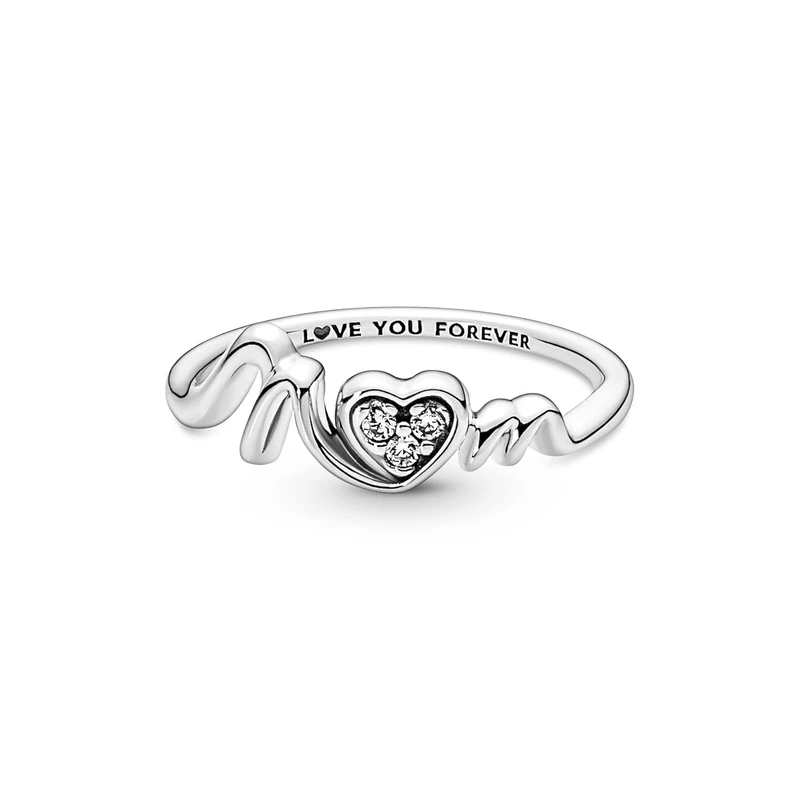 Pandora Moments Mom Pavé Heart sterling silver ring with clear cubic zirconia, 50