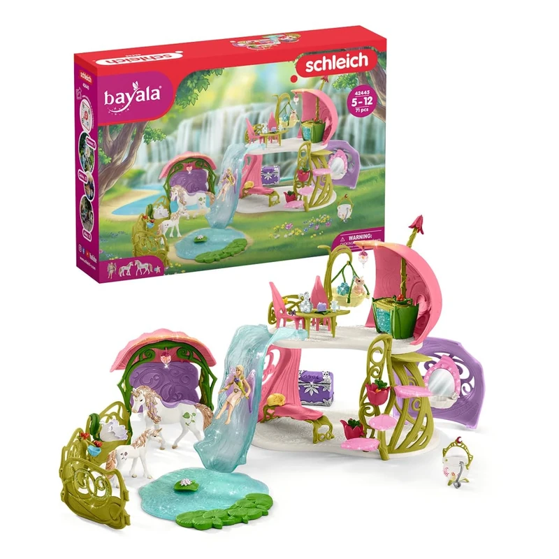 SCHLEICH Bayala - 71 PC Glittering Flower Dollhouse Playset with Fairy Figure, 2 Cute Unicorn Toys and Accessories for Girls and Boys - Fantasy Figurine Animal Set for Kids Ages 5+ - 42445