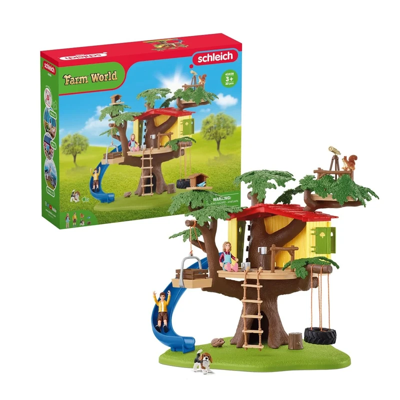Schleich Farm World - 60PC Adventure Tree House Playset with 2 Child Figurines, Dog and Accessories - Realistic Farm Play Set Figures for Imaginative Play - Toys for Children, Toddlers Ages 3+ - 42408