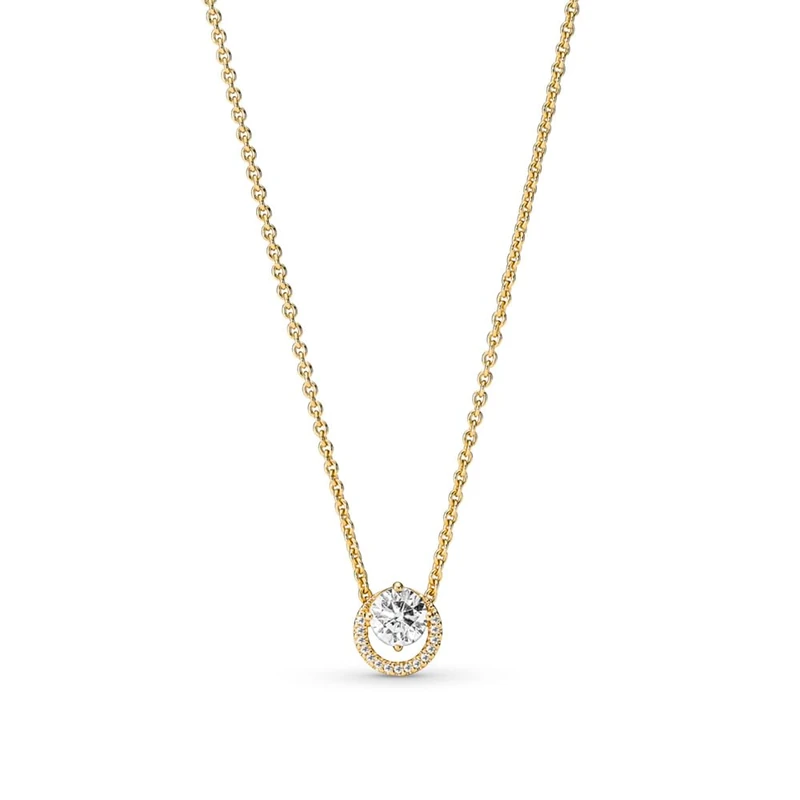 PANDORA Sparkling Round Halo Pendant Collier Necklace - 14k Gold - Gift for Her - No Box