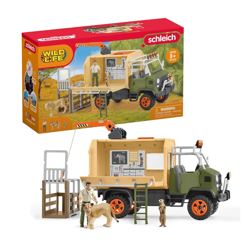 Schleich Wild Life - 45 PC Animal Rescue Toy Truck Playset - With Ranger Tom Action Figure, Lion and Meerkat Figures - Screen-Free Safari Adventure Play Set - Wild Animal Toys for Kids Ages 3+ | 42475