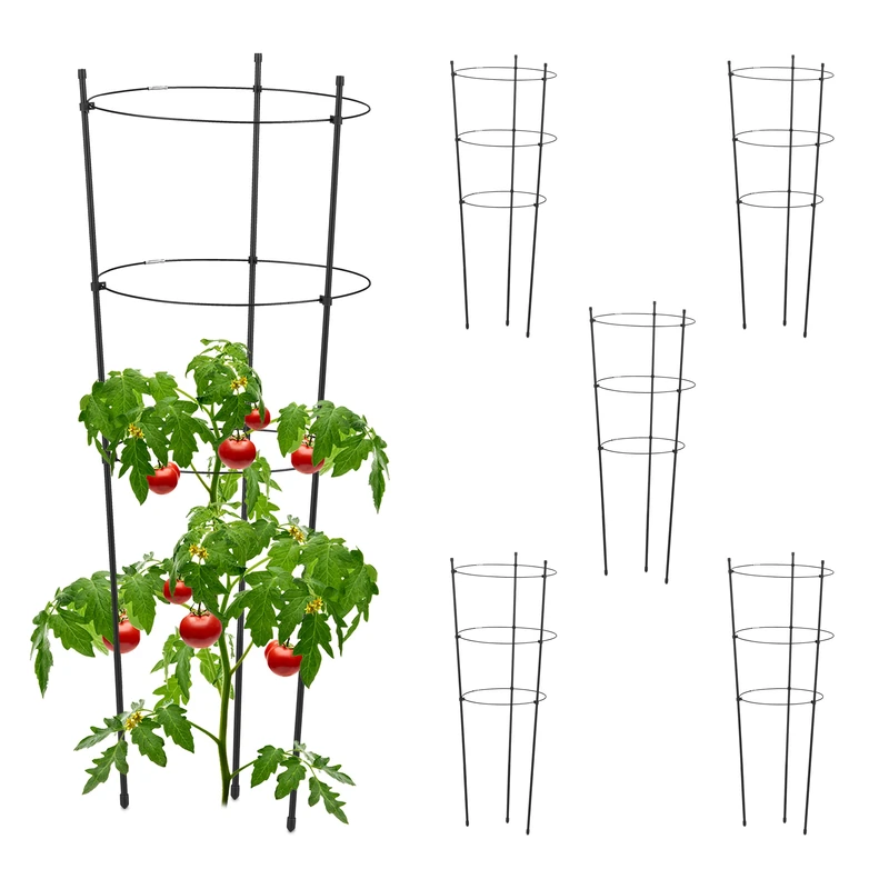 Relaxdays Climbing Aid Set of 6, Metal & Plastic, 76 cm, 3 Adjustable Rings, Trellis Frame Vines Garden Plants, Black, Iron