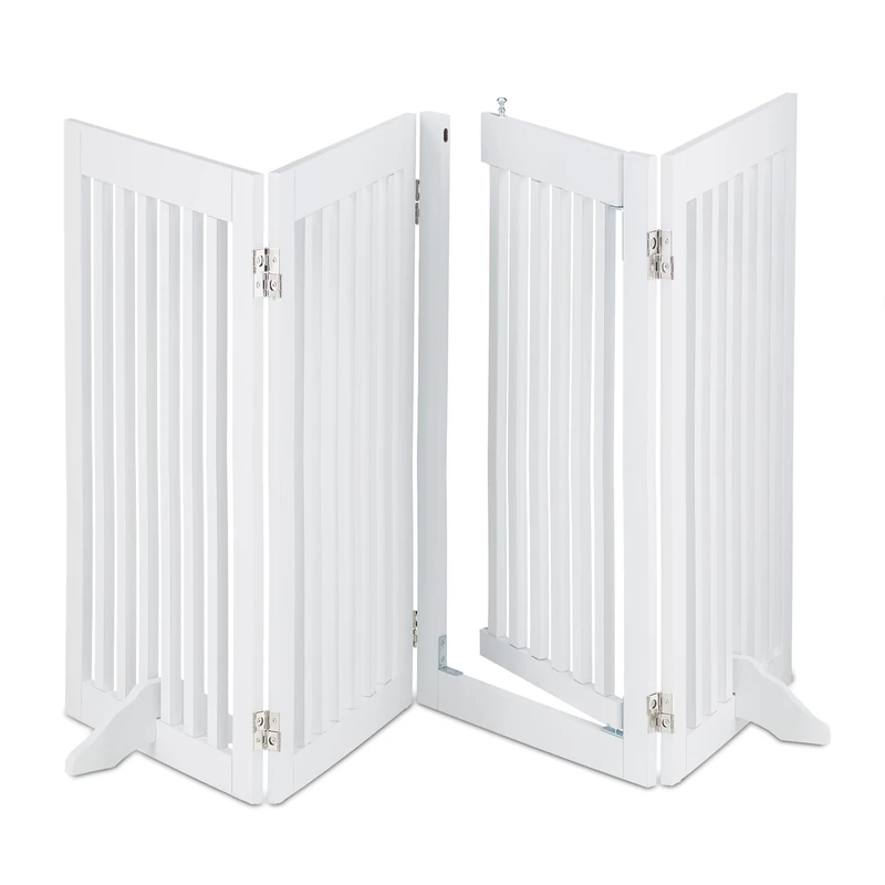 Relaxdays Safety Gate with Door, Retractable, Stable Feet, Children & Pets, Free-Standing Barrier, HxW: 92x206 cm, White, Fibreboard