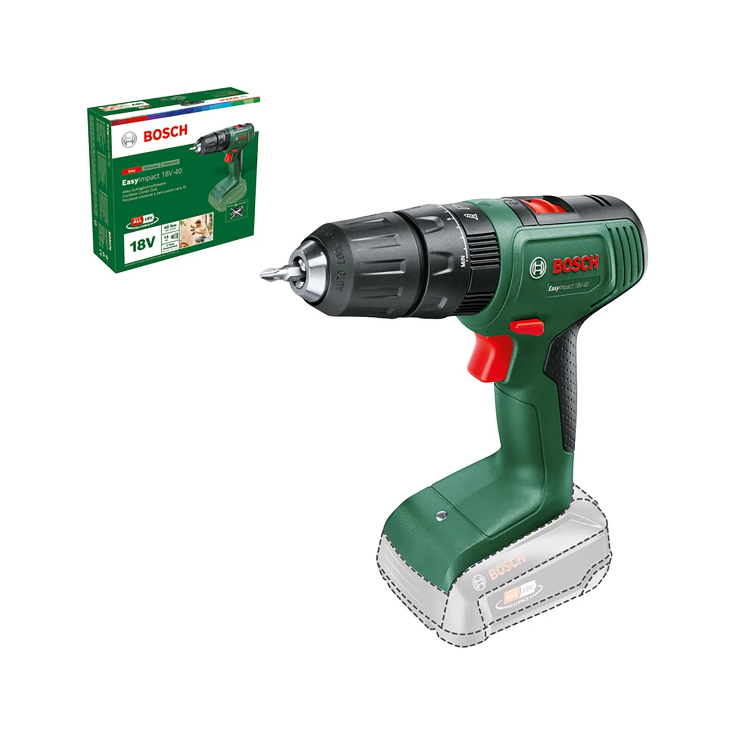 Bosch Cordless Combi Drill EasyImpact 18V-40 (1 battery, 18 Volt System, in carrying case)