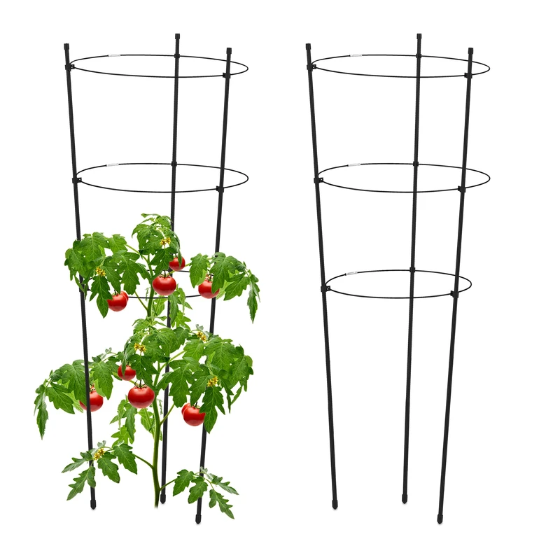 Relaxdays Climbing Aid Set of 2, Metal & Plastic, 76 cm, 3 Adjustable Rings, Trellis Frame Vines Garden Plants, Black, Iron, 76x28x28cm