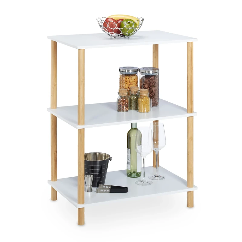 Relaxdays Open Shelf, Multipurpose Decorative Storage, 3 Tiers, Scandinavian Style, HWD: 79 x 60 x 40 cm, Natural/White, Fibreboard