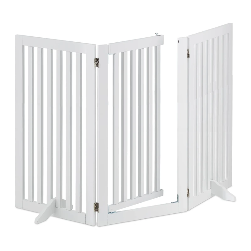 Relaxdays Safety Gate with Door, Free-Standing Barrier, HxW: 92x154 cm, Retractable, with Feet, Children & Pets, White