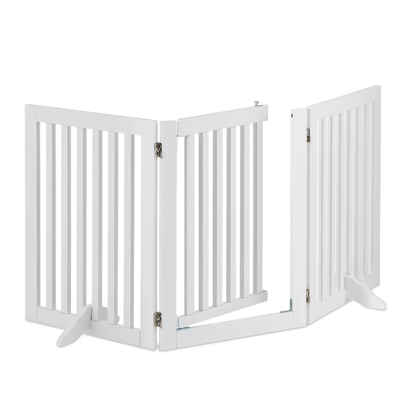Relaxdays Safety Gate with Door and Feet, Retractable, for Children & Pets, Free-Standing Barrier, HxW: 70x154 cm, White, Fibreboard