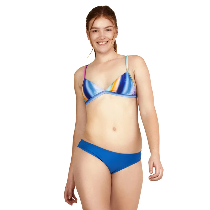 Speedo Women's Swimsuit Triangle Bikini Top, Rainbow Stripe, Small