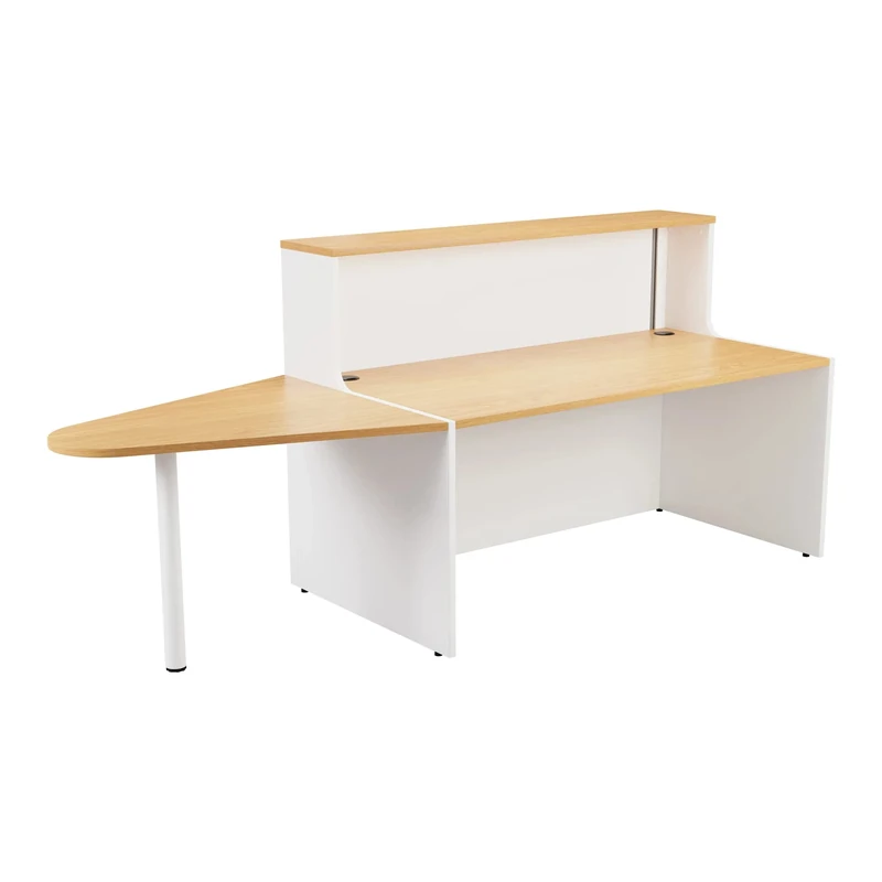Office Hippo Reception Desk Unit With Extension, Table, Office, Oak Top, White Base, 240 x 89 x 116.5