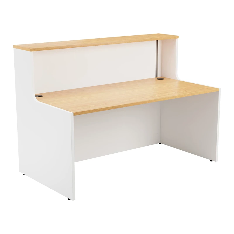 Office Hippo Reception Desk Unit, Table, Office, Oak with White Base, 146 x 89 x 116.5