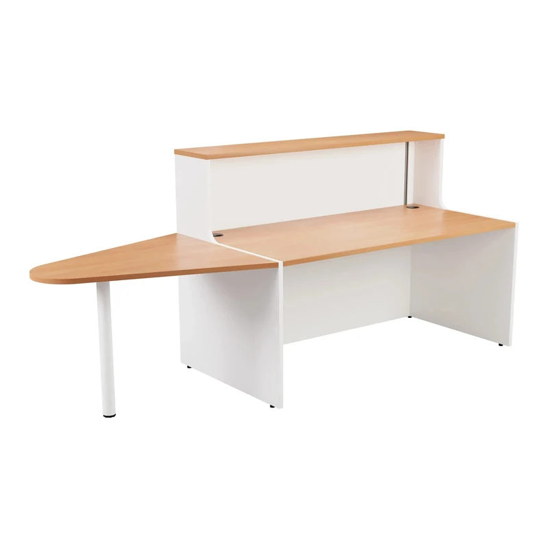 Office Hippo Reception Desk Unit With Extension, Table, Office, Beech Top, White Base, 260 x 89 x 116.5