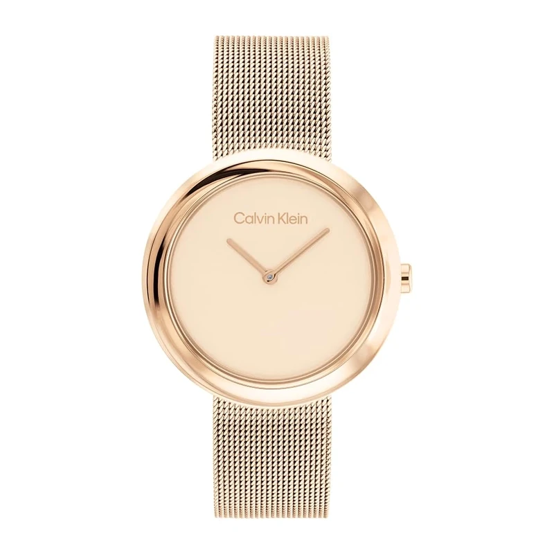 Calvin Klein Analogue Quartz Watch for Women Twisted Bezel Collection with Carnation Gold Colored Stainless Steel Mesh Bracelet - 25200013