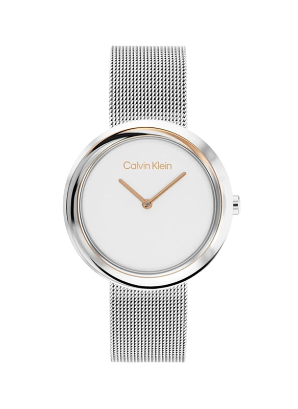 Calvin Klein Analogue Quartz Watch for Women Twisted Bezel Collection with Silver Stainless Steel Mesh Bracelet - 25200011