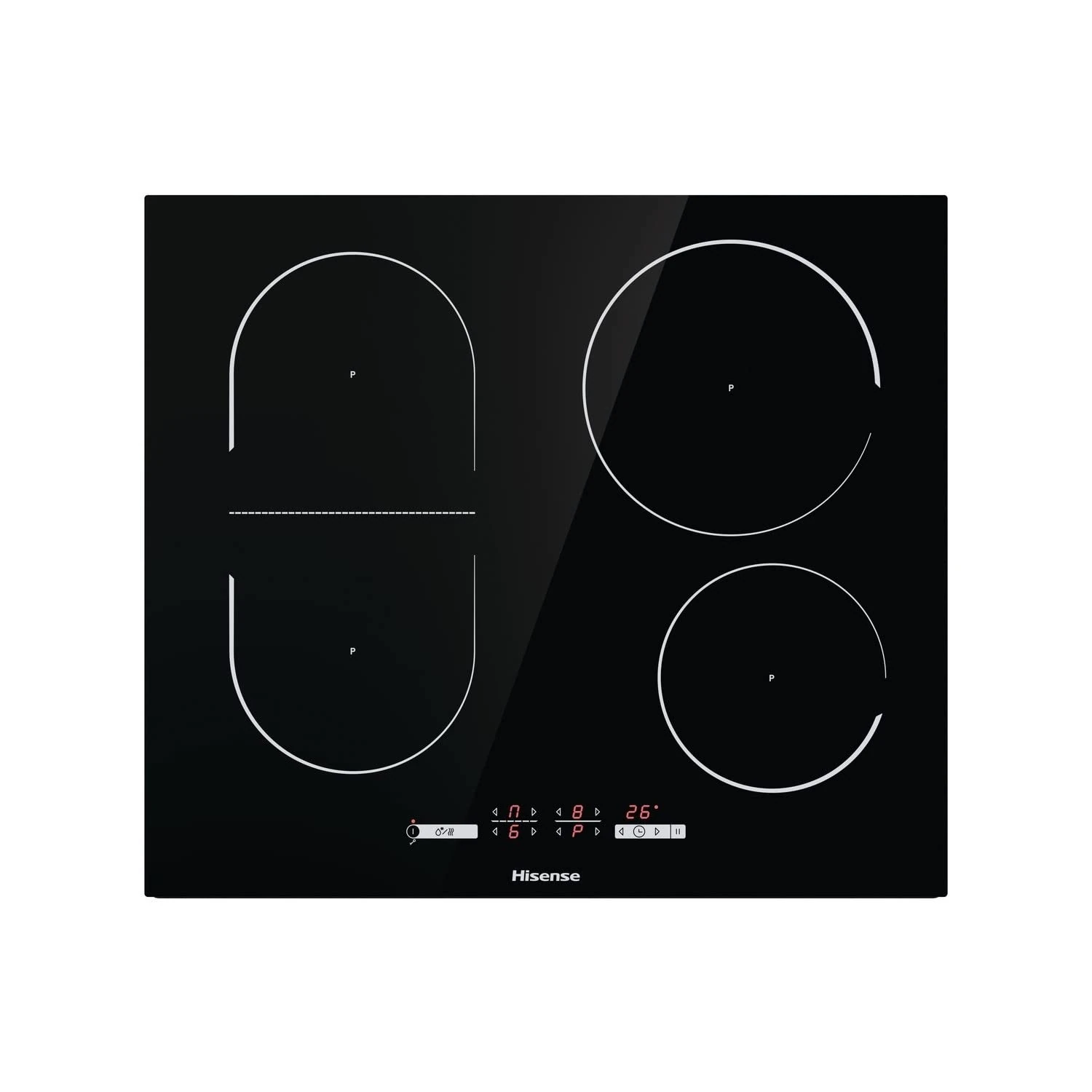 Hisense I6433C7 Induction Hob, 4 Cooking Zones with Bridge Function, Power Boost Function, Cooking Timer, Black, 595 x 58 x 520 mm