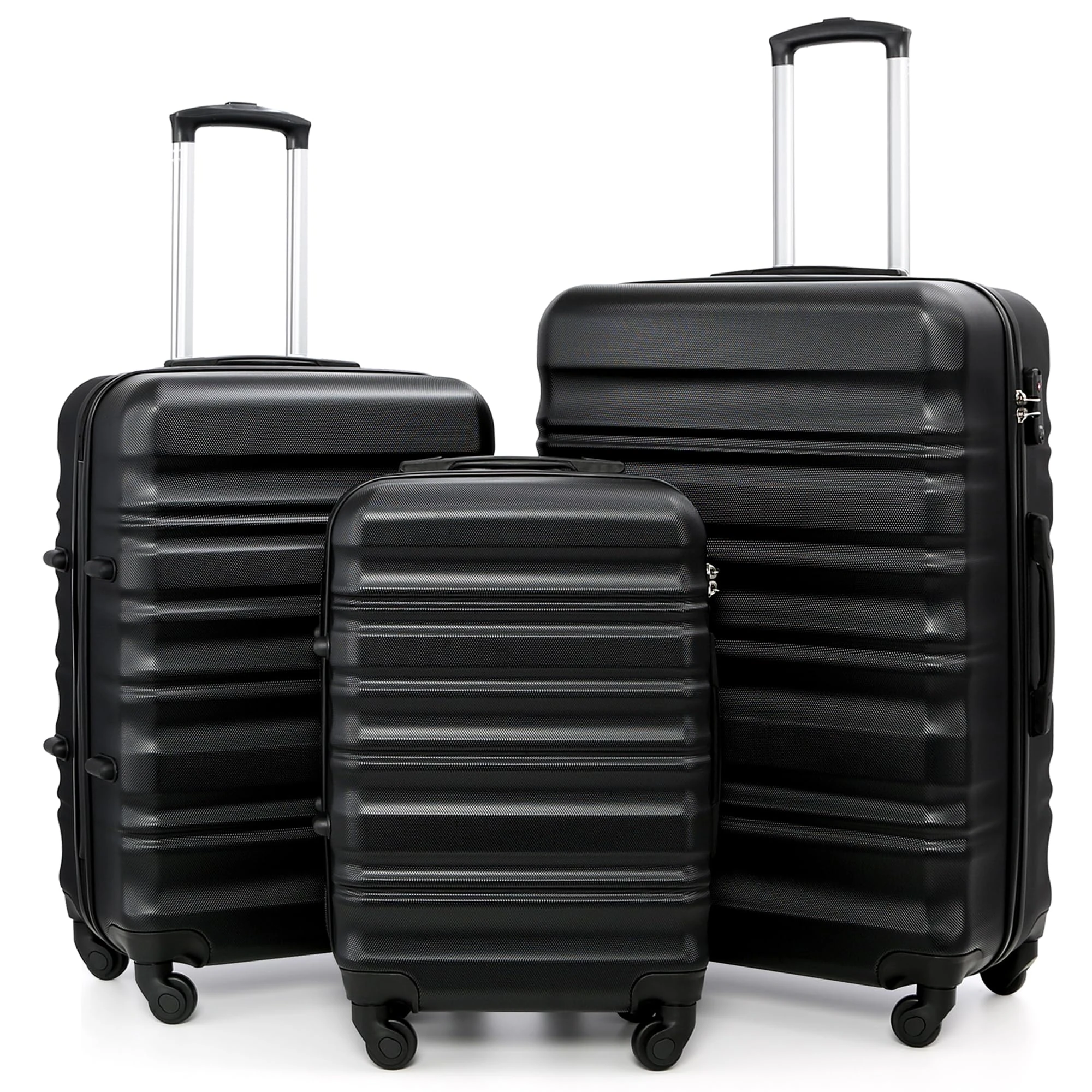 COOLIFE 3-Piece Suitcase Set 28+24+20 Inch – Hard Shell Lightweight ABS+PC Luggage with 360° Silent Wheels & TSA Lock for Family Travel, Overseas Travel, Black