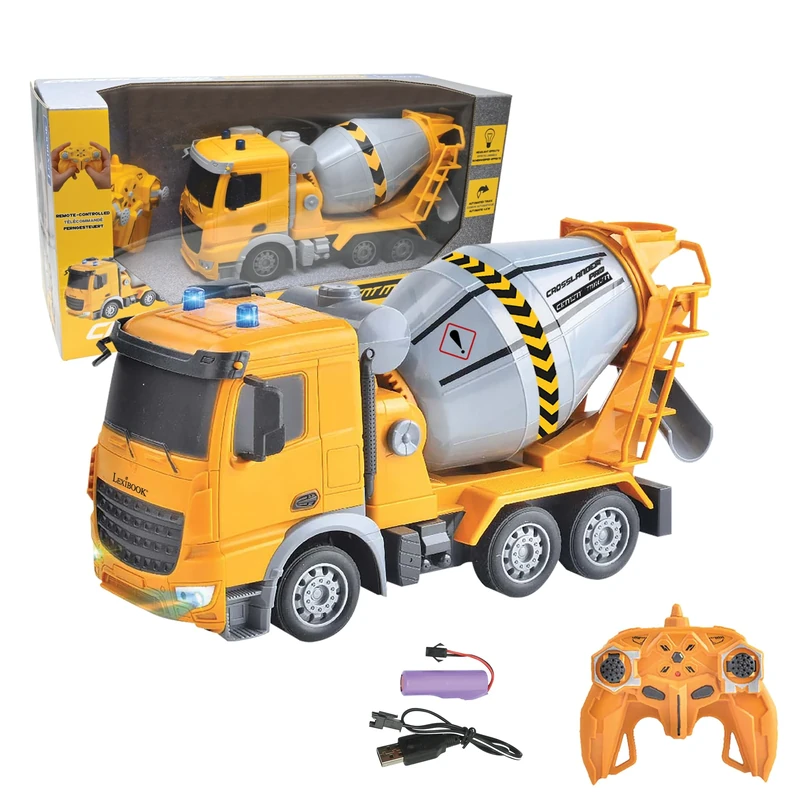 LEXIBOOK, Crosslander® Pro, RC Concrete Mixer, remote controlled truck mixer, light effects, 360° rotating tank, rechargeable, RCP15
