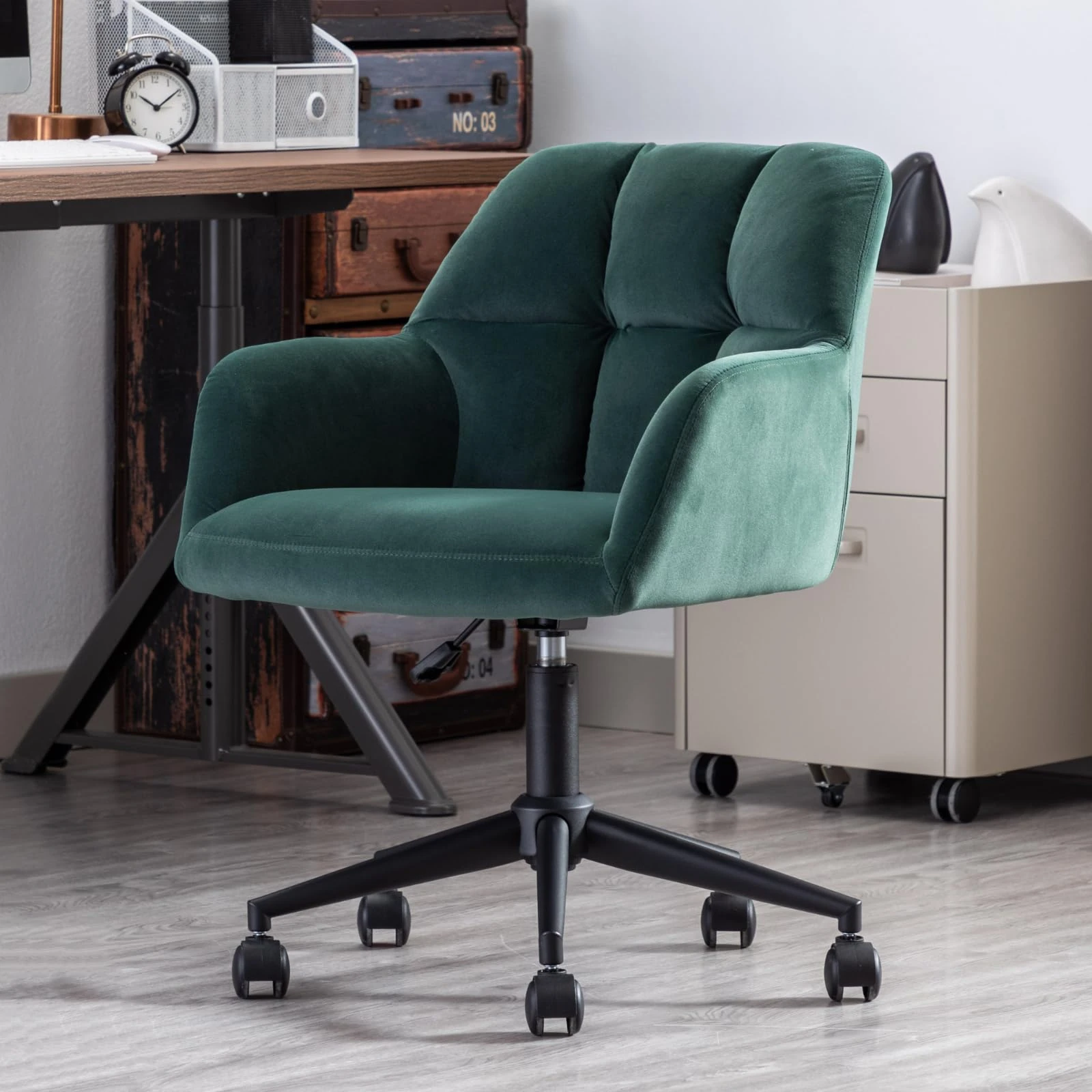 chairus Desk Chair Velvet Armchair Upholstered Home Office Chair 360° Swivel Task Chair with Adjustable Height (Green_2)