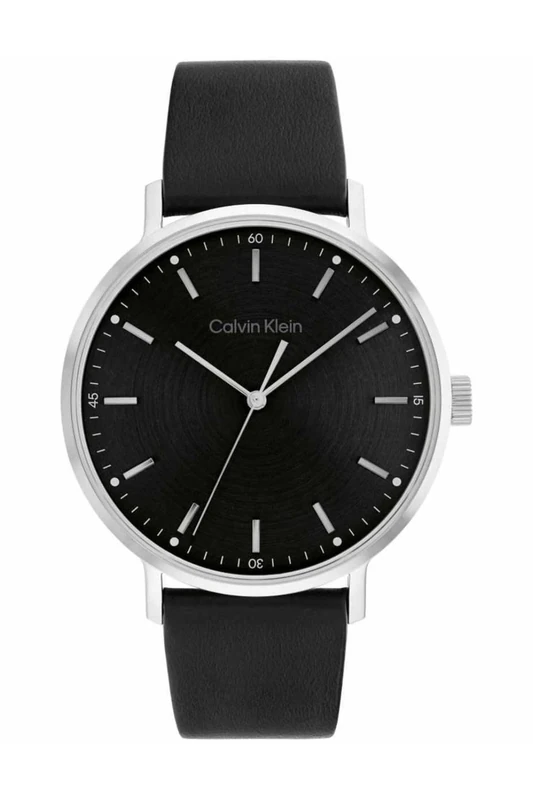 Calvin Klein Analogue Quartz Watch for Men Modern MESH Collection with Black Leather Strap - 25200050