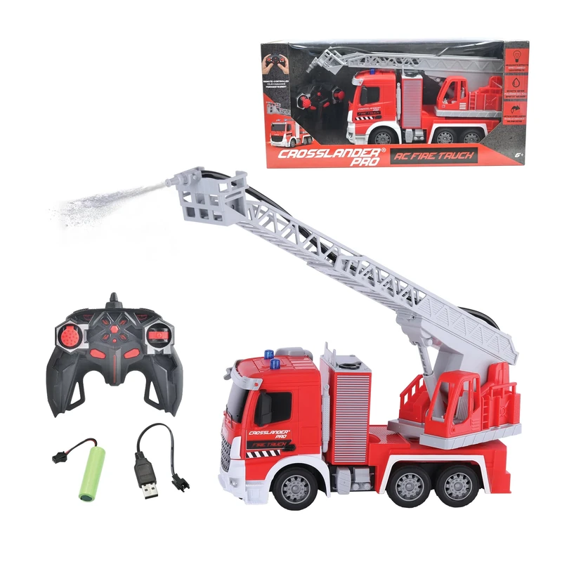 LEXIBOOK, Crosslander® Pro, RC Fire Truck, remote controlled fire truck, light effects, water spray, electronic rotating ladder, rechargeable, RCP20