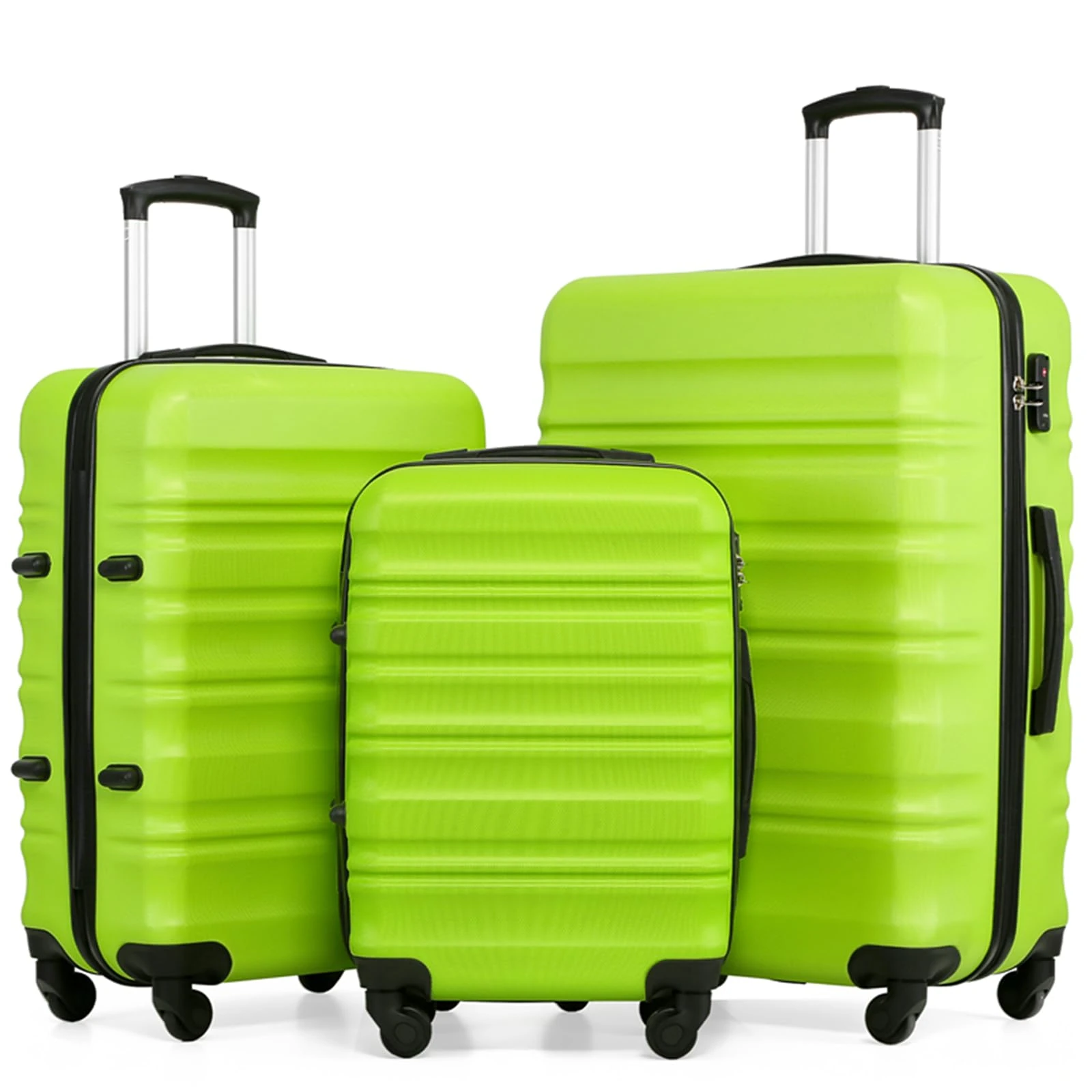 COOLIFE 3-Piece Suitcase Set 28+24+20 Inch – Hard Shell Lightweight ABS+PC Luggage with 360° Silent Wheels & TSA Lock for Family Travel, Overseas Travel, Green