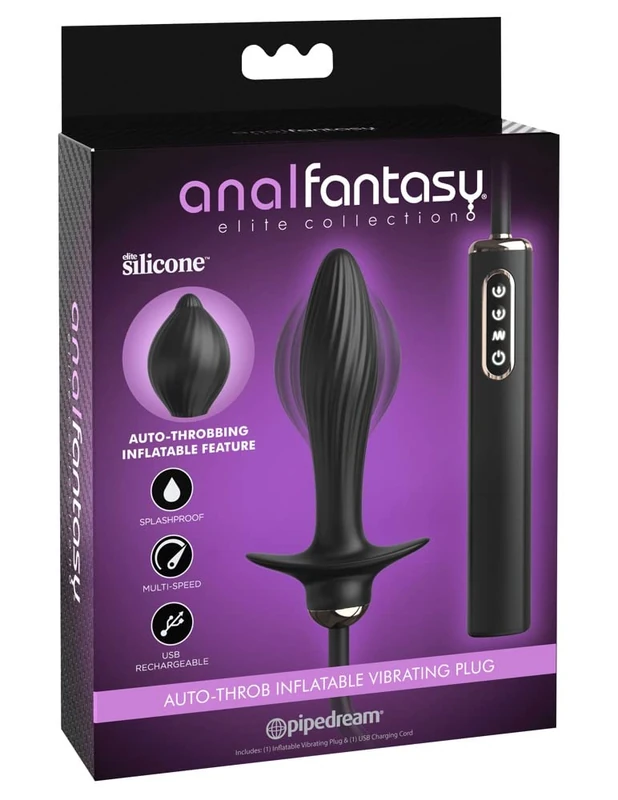 Pipedream Anal Fantasy Elite Auto-Throb Inflatable Vibrating Plug Black 13 cm