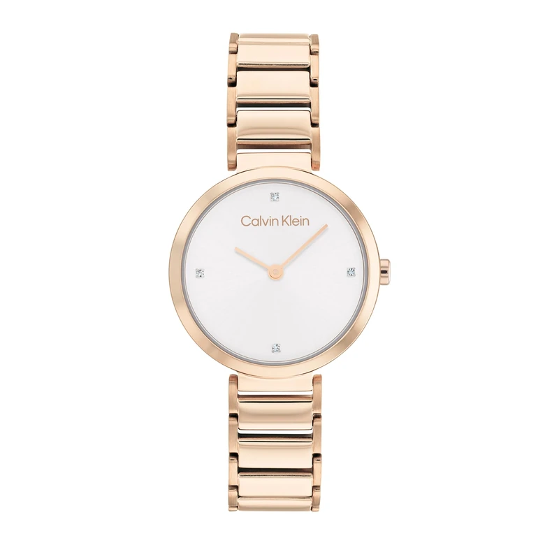 Calvin Klein Analogue Quartz Watch for Women MINIMALISTIC T BAR 28MM Collection with Carnation Gold Colored Stainless Steel Bracelet - 25200140