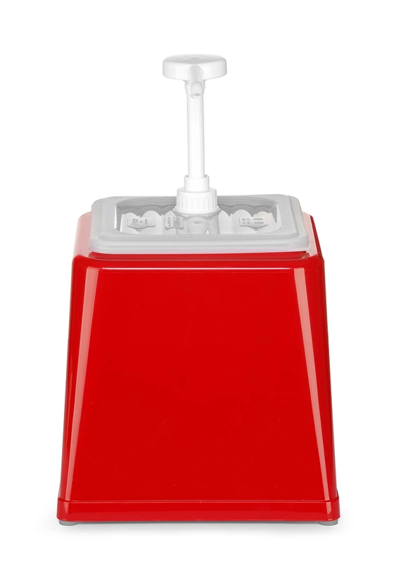 HENDI Sauce Dispenser with Pump, Sauce Dispenser,Capacity: 2.5 L, Dosage: 20 ml, ABS Housing, Polypropylene, 230x210x(H)327 mm, Red