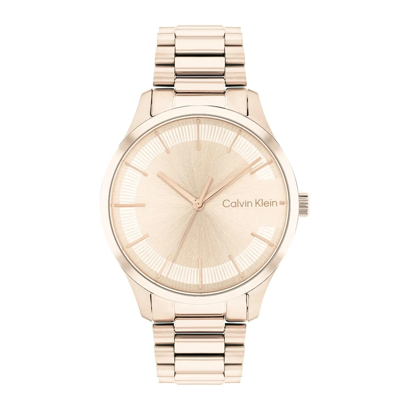 Calvin Klein Analogue Quartz Watch for Men and Women Iconic Bracelet - 35MM Collection with Carnation Gold Colored Stainless Steel Bracelet - 25200042