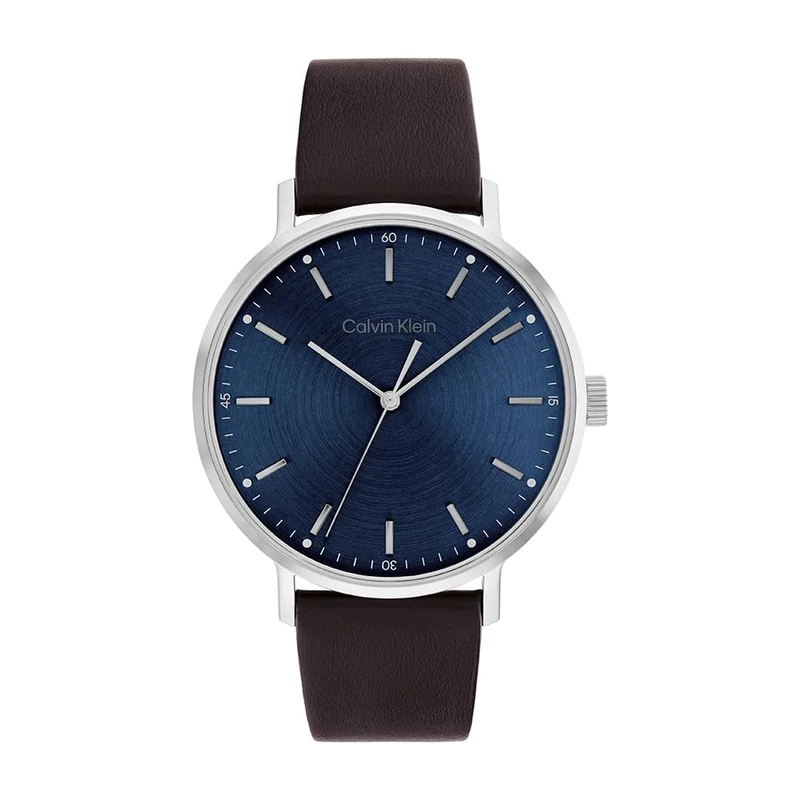 Calvin Klein Analogue Quartz Watch for Men Modern MESH Collection with Dark Brown Leather Strap - 25200052