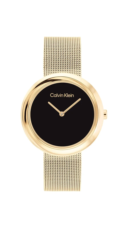 Calvin Klein Analogue Quartz Watch for Women Twisted Bezel Collection with Gold Colored Stainless Steel Mesh Bracelet - 25200012