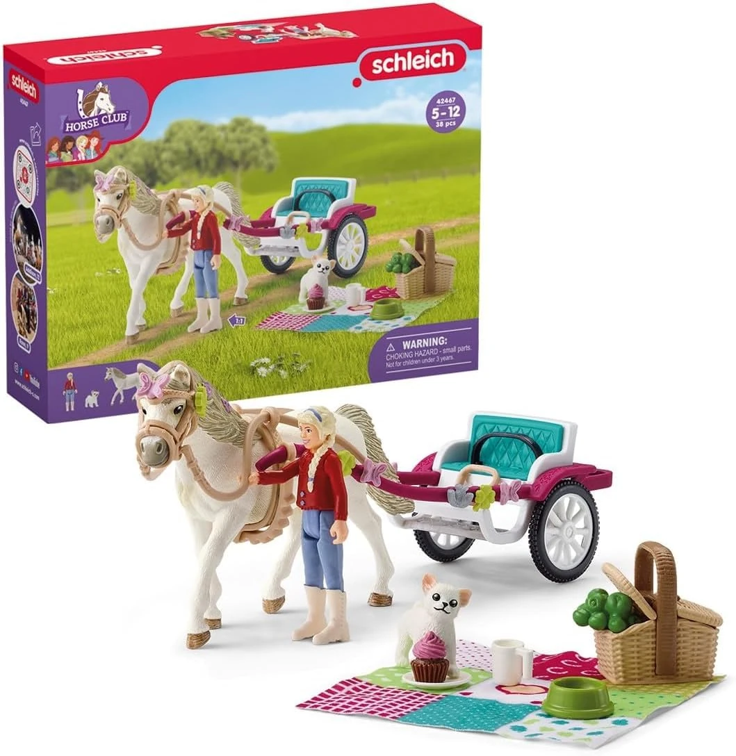 SCHLEICH HORSE CLUB — 42467 Carriage Ride With Picnic Playset, 32-Piece Horse and Carriage Toy Set with Doll, Stocked Picnic Basket and Accessories, Horse Toys for Girls & Boys Ages 5+