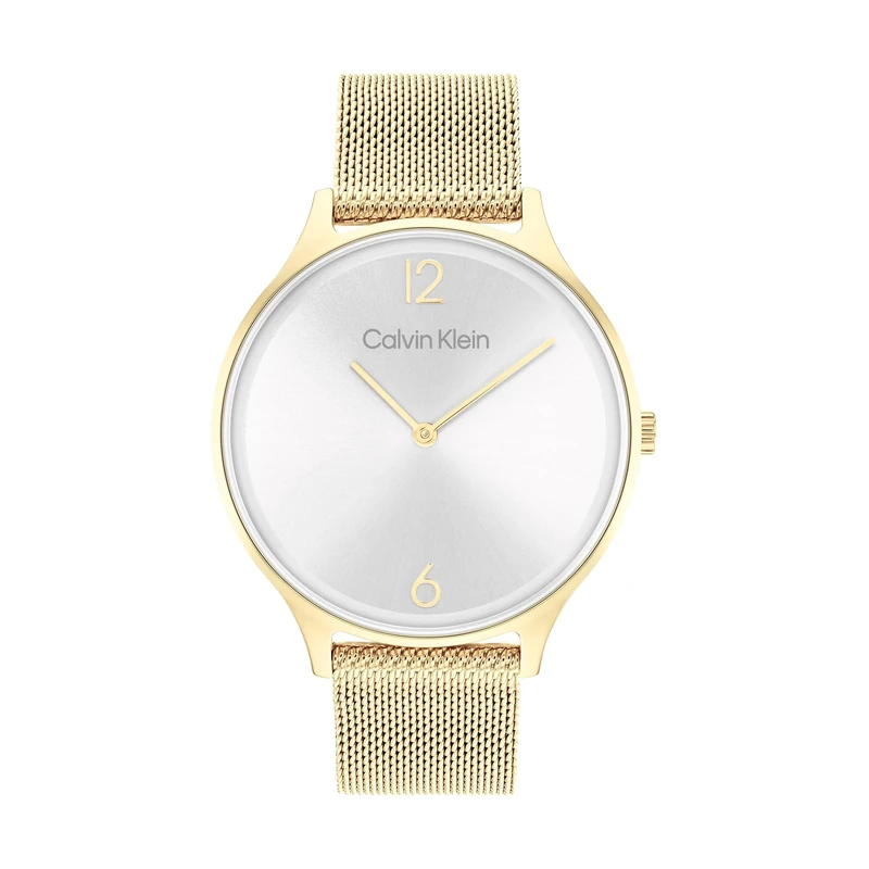 Calvin Klein Analogue Quartz Watch for Women Timeless MESH 38MM Collection with Gold Colored Stainless Steel Mesh Bracelet - 25200003