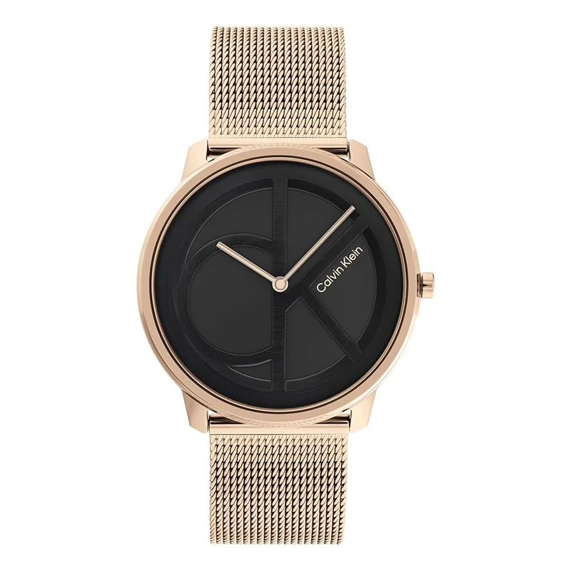 Calvin Klein Analogue Quartz Watch for Men and Women Iconic MESH - 40MM Collection with Carnation Gold Colored Stainless Steel Mesh Bracelet - 25200029