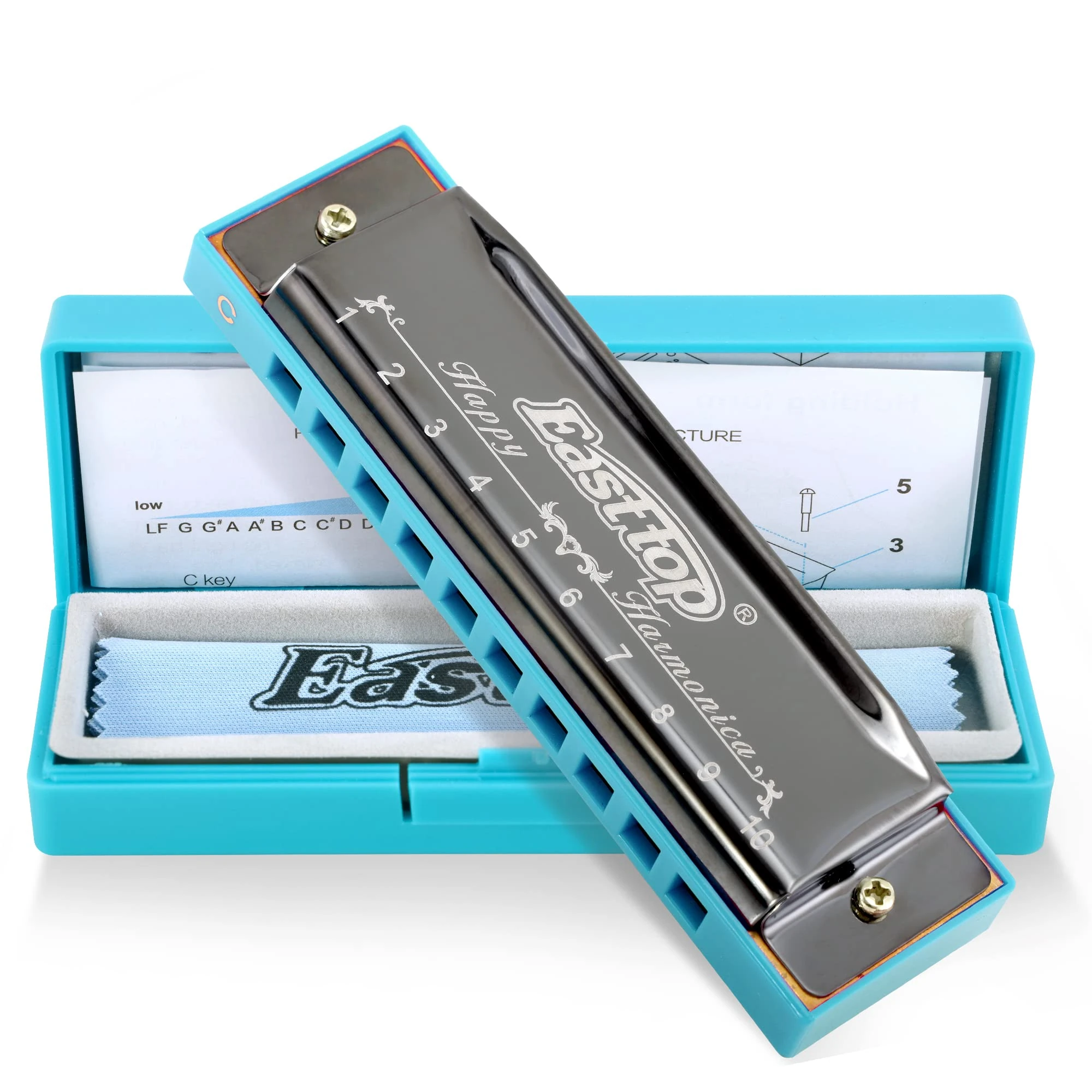 East top Blues Harmonica, 10 Holes C Key Beginner Harmonica for Kids Children Adults and Students