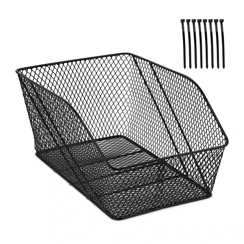 Relaxdays Basket for Rear, Metal, School Bag Cycling Frame HBT: 22x30x46 cm, Carrier Bicycle & E-Bike, Black, Steel, 22 x 30 x 46 cm