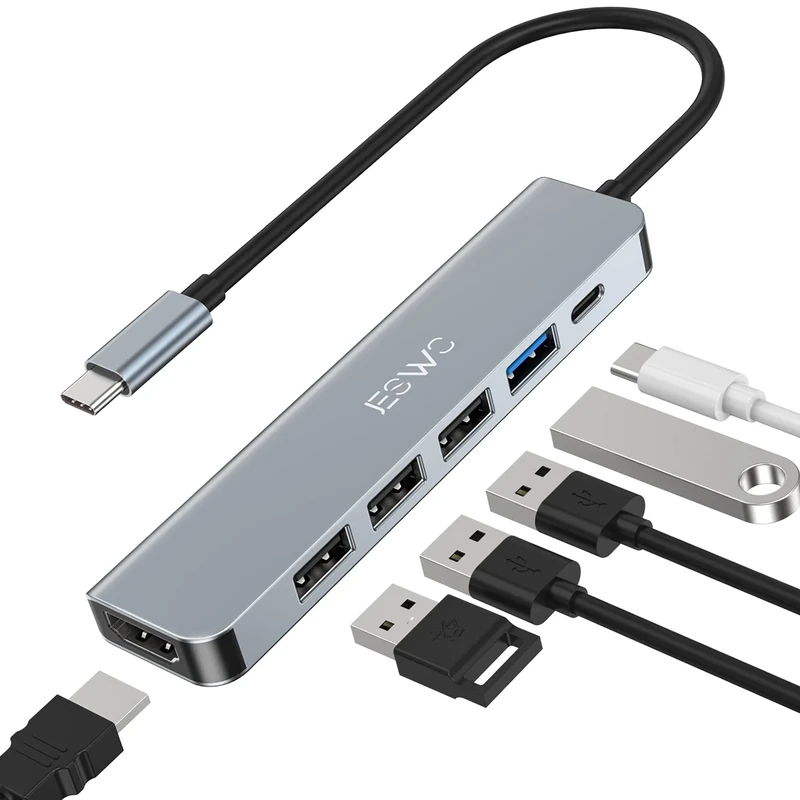 JESWO 6-in-1 USB-C Hub with 4K HDMI, 100W PD, USB 3.0 & USB 2.0 Ports